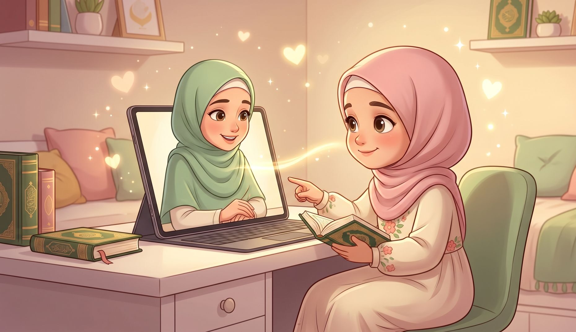 Girl attending online Quran class