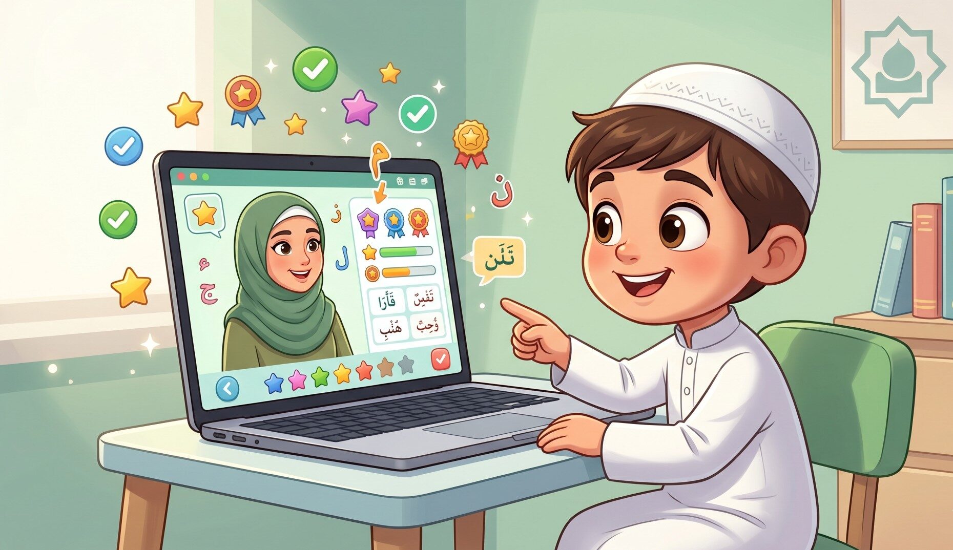 Boy attending online Quran class
